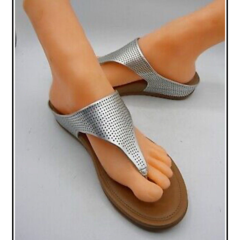 FitFlop BANDA Opul silver Perf Leather Thong Slide Slip On Sandals 8